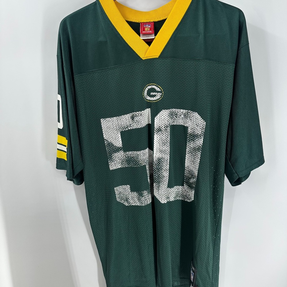 Green Bay Packers AJ Hawk #50 Reebok Mens Green Team Graphic‎ V-Neck Jersey M